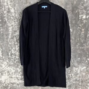 Penmans Size S Ribbed Minimalist Open Front Cardigan Sweater Black Long Sleeve